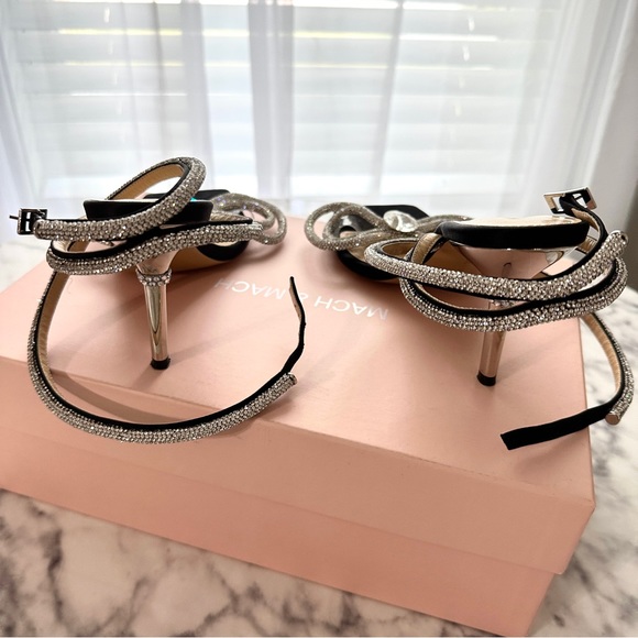 Mach and Mach Double Bow crystal-embellished satin heeled sandals BLACK - Picture 4 of 6